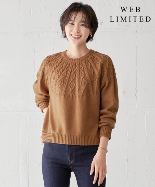 J.PRESS(ジェイプレス)の「【WEB限定・洗える】 EIGER CORD 求心編み ニット(ニット/セーター・レディース・ブラック系/黄土色系/ホワイト系/アイボリー系・T13/T15)」の3枚目の写真
