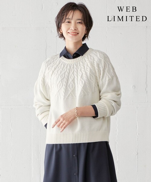 J.PRESS(ジェイプレス)の「【WEB限定・洗える】 EIGER CORD 求心編み ニット(ニット/セーター・レディース・ブラック系/黄土色系/ホワイト系/アイボリー系・T13/T15)」の4枚目の写真