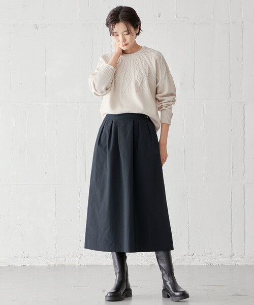 J.PRESS(ジェイプレス)の「【WEB限定・洗える】 EIGER CORD 求心編み ニット(ニット/セーター・レディース・ブラック系/黄土色系/ホワイト系/アイボリー系・T13/T15)」の6枚目の写真