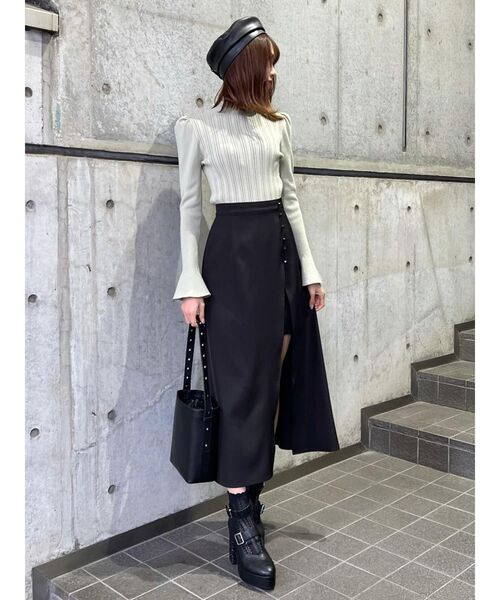 EATME(イートミー)の「ラップライクロングスカート(スカート・レディース・ブラック/ピンク/ベージュ・SMALL/MEDIUM)」の5枚目の写真