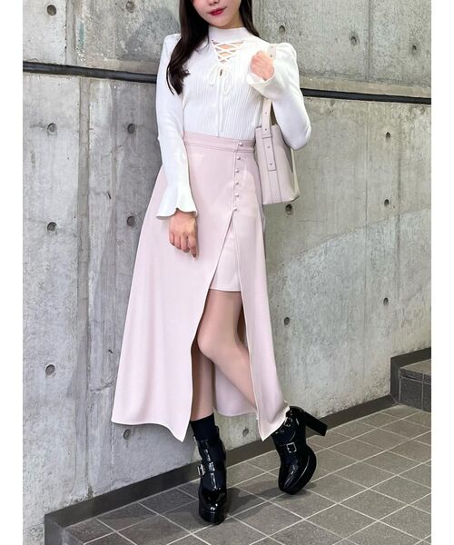 EATME(イートミー)の「ラップライクロングスカート(スカート・レディース・ブラック/ピンク/ベージュ・SMALL/MEDIUM)」の6枚目の写真