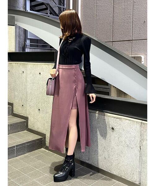 EATME(イートミー)の「ラップライクロングスカート(スカート・レディース・ブラック/ピンク/ベージュ・SMALL/MEDIUM)」の9枚目の写真