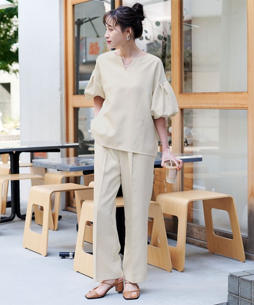 titivate(ティティベイト)の「リネンライクハイウエストセミワイドパンツ(その他パンツ・レディース・ライトブルー/アイボリー/イエロー/オレンジ/ライトグリーン・S/M/L)」の11枚目の写真