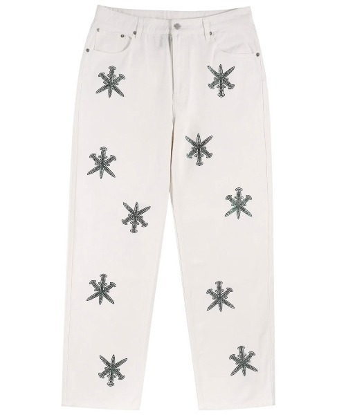 UNKNOWN LONDON（アンノウン・ロンドン）の「【UNKNOWN LONDON/アンノウン ロンドン】AW22 UNKNOWN DAGGER RHINESTONE DENIM/ ラインストーン ダガークロス デニムパンツ（デニムパンツ・メンズ・ホワイト/ブラック・L/M）」の7枚目の写真