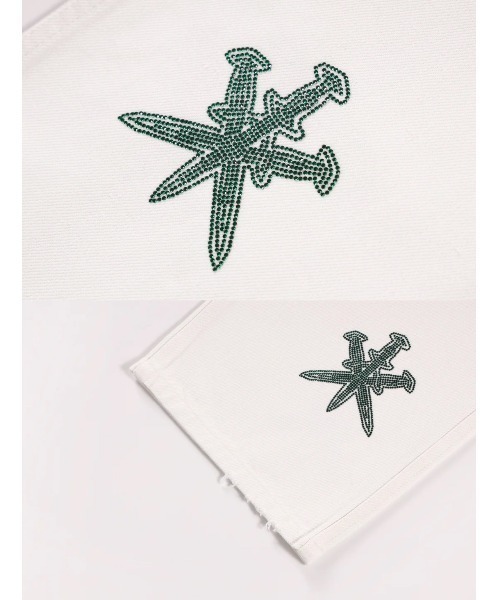 UNKNOWN LONDON（アンノウン・ロンドン）の「【UNKNOWN LONDON/アンノウン ロンドン】AW22 UNKNOWN DAGGER RHINESTONE DENIM/ ラインストーン ダガークロス デニムパンツ（デニムパンツ・メンズ・ホワイト/ブラック・L/M）」の11枚目の写真