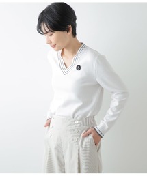 コットンポリエステル チルデンVネックニットプルオーバー