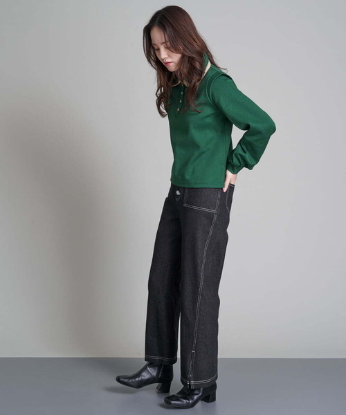 A de a.v.v(アードアー・ヴェ・ヴェ)の「二重襟スウェット(Tシャツ/カットソー・レディース・ブラック/グリーン・38/36)」の7枚目の写真