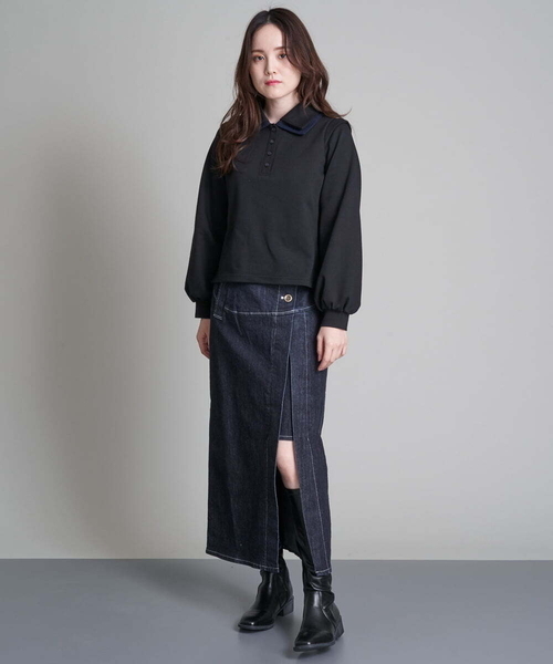 A de a.v.v(アードアー・ヴェ・ヴェ)の「二重襟スウェット(Tシャツ/カットソー・レディース・ブラック/グリーン・38/36)」の11枚目の写真