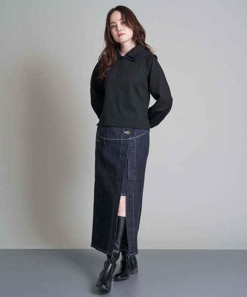 A de a.v.v(アードアー・ヴェ・ヴェ)の「二重襟スウェット(Tシャツ/カットソー・レディース・ブラック/グリーン・38/36)」の9枚目の写真