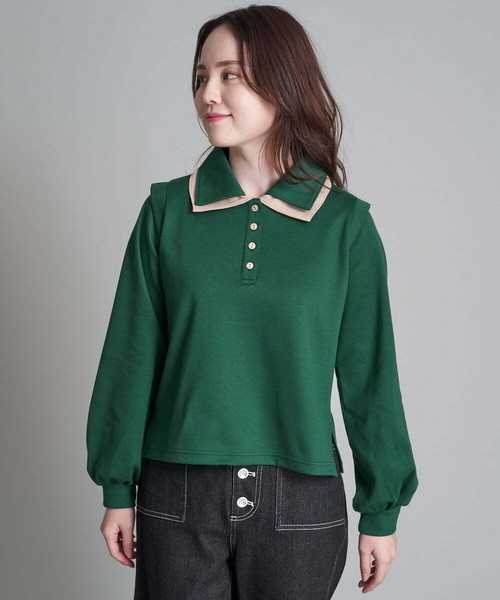 A de a.v.v(アードアー・ヴェ・ヴェ)の「二重襟スウェット(Tシャツ/カットソー・レディース・ブラック/グリーン・38/36)」の3枚目の写真