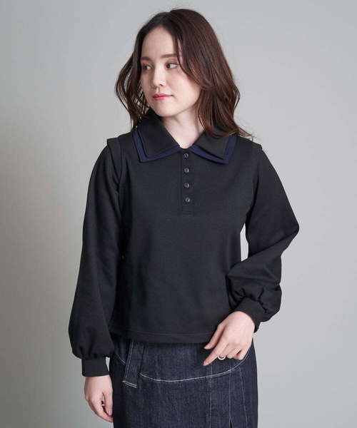 A de a.v.v(アードアー・ヴェ・ヴェ)の「二重襟スウェット(Tシャツ/カットソー・レディース・ブラック/グリーン・38/36)」の17枚目の写真