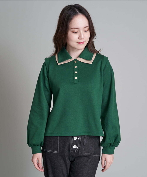 A de a.v.v(アードアー・ヴェ・ヴェ)の「二重襟スウェット(Tシャツ/カットソー・レディース・ブラック/グリーン・38/36)」の8枚目の写真