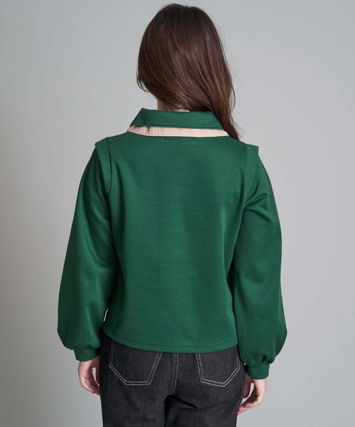 A de a.v.v(アードアー・ヴェ・ヴェ)の「二重襟スウェット(Tシャツ/カットソー・レディース・ブラック/グリーン・38/36)」の16枚目の写真