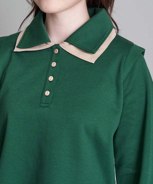 A de a.v.v(アードアー・ヴェ・ヴェ)の「二重襟スウェット(Tシャツ/カットソー・レディース・ブラック/グリーン・38/36)」の12枚目の写真