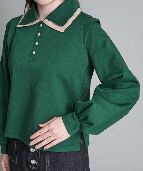 A de a.v.v(アードアー・ヴェ・ヴェ)の「二重襟スウェット(Tシャツ/カットソー・レディース・ブラック/グリーン・38/36)」の10枚目の写真