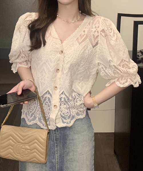 Felt-Maglietta（フェルトマリエッタ）の「総レースバルーンスリーブカーディガン（カーディガン/ボレロ・レディース・アイボリー/ホワイト・FREE）」の2枚目の写真