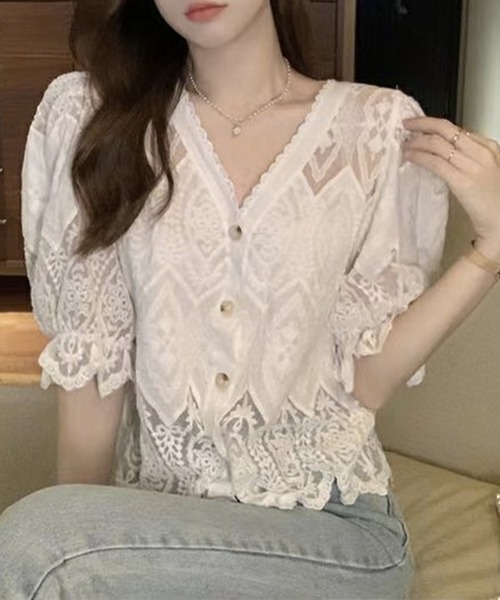 Felt-Maglietta（フェルトマリエッタ）の「総レースバルーンスリーブカーディガン（カーディガン/ボレロ・レディース・アイボリー/ホワイト・FREE）」の3枚目の写真