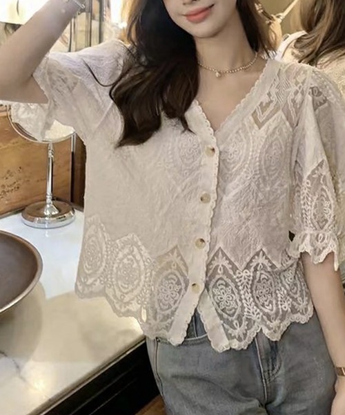 Felt-Maglietta（フェルトマリエッタ）の「総レースバルーンスリーブカーディガン（カーディガン/ボレロ・レディース・アイボリー/ホワイト・FREE）」の6枚目の写真