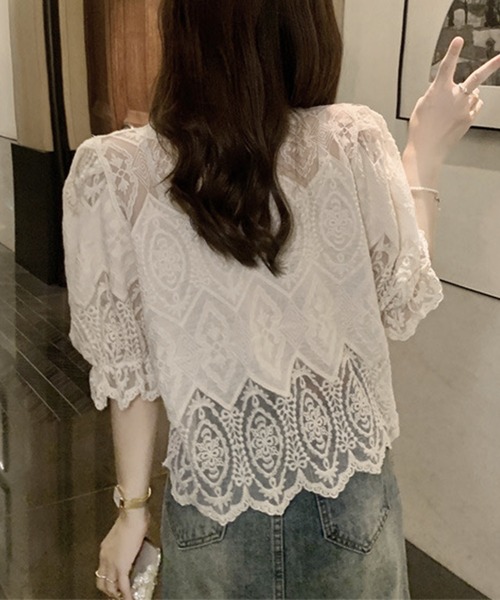 Felt-Maglietta（フェルトマリエッタ）の「総レースバルーンスリーブカーディガン（カーディガン/ボレロ・レディース・アイボリー/ホワイト・FREE）」の7枚目の写真