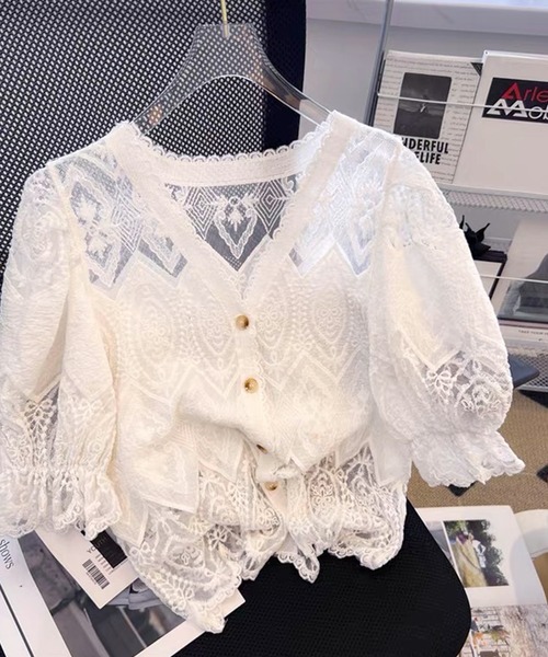 Felt-Maglietta（フェルトマリエッタ）の「総レースバルーンスリーブカーディガン（カーディガン/ボレロ・レディース・アイボリー/ホワイト・FREE）」の9枚目の写真