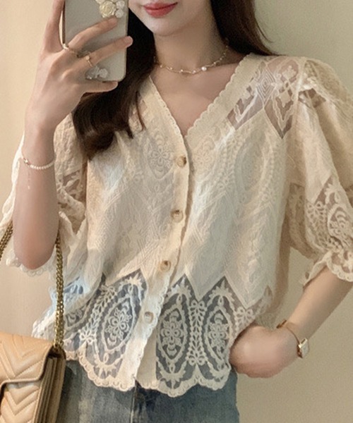 Felt-Maglietta（フェルトマリエッタ）の「総レースバルーンスリーブカーディガン（カーディガン/ボレロ・レディース・アイボリー/ホワイト・FREE）」の11枚目の写真