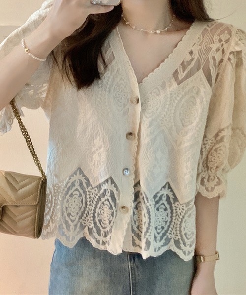 Felt-Maglietta（フェルトマリエッタ）の「総レースバルーンスリーブカーディガン（カーディガン/ボレロ・レディース・アイボリー/ホワイト・FREE）」の12枚目の写真