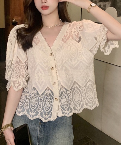 Felt-Maglietta（フェルトマリエッタ）の「総レースバルーンスリーブカーディガン（カーディガン/ボレロ・レディース・アイボリー/ホワイト・FREE）」の15枚目の写真