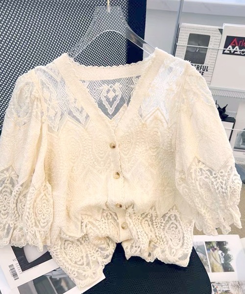 Felt-Maglietta（フェルトマリエッタ）の「総レースバルーンスリーブカーディガン（カーディガン/ボレロ・レディース・アイボリー/ホワイト・FREE）」の19枚目の写真
