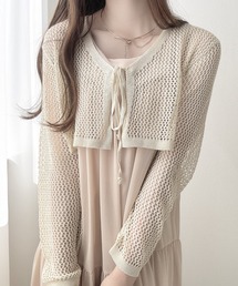 Ada. | 【夏のトレンドマストバイ/新色追加】透かし編みニット メッシュクロップド カーディガン(カーディガン/ボレロ)
