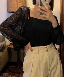 Ada. | 【夏のトレンドマストバイ/新色追加】透かし編みニット メッシュ クロップド カーディガン トップス(カーディガン/ボレロ)