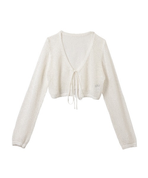Ada.（エイダ）の「【新色追加】トレンドのショート丈 透かし編みニット メッシュ クロップド カーディガン トップス（カーディガン/ボレロ・レディース・ブラウン/ライトグリーン/アイボリー/ホワイト/ブラック/ナチュラル/ブルー系その他/ダークベージュ/グレー・FREE）」の15枚目の写真