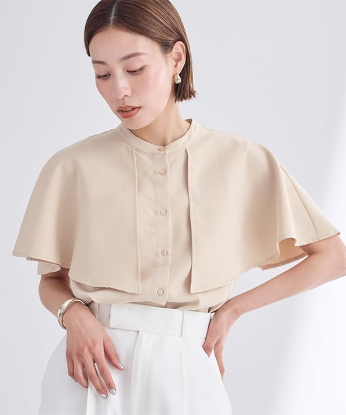 STUDIOUS - ユナイテッドトウキョウ　ブラウス　半袖　ケープ　黒　バンドカラー UNITED TOKYO（ユナイテッドトウキョウ）の「SMALl MESH バンド