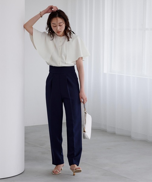 バンドカラーケープブラウス