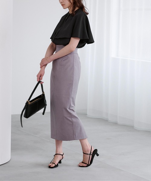 バンドカラーケープブラウス