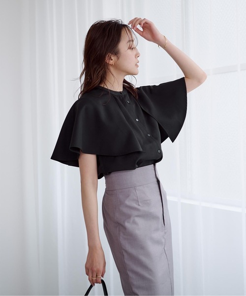 バンドカラーケープブラウス