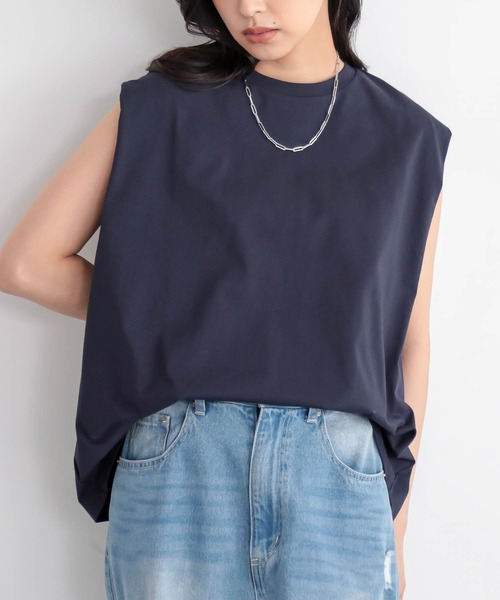 for/c（フォーシー）の「[新色追加]USAコットンクールタックノースリーブTシャツ【サスティナブル】（Tシャツ/カットソー・レディース・ブラック/ホワイト/ピンク/ライトベージュ/チャコールグレー/ライトグレー/ブラウン/ダークブラウン/ネイビー・L/M/S/LL）」の8枚目の写真