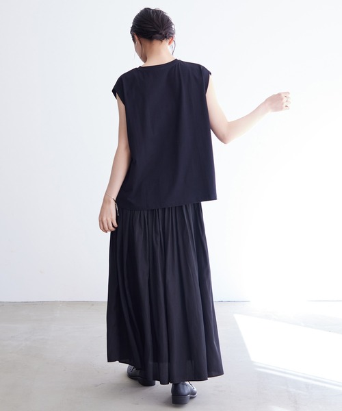 新色追加]USAコットンクールタックノースリーブTシャツ