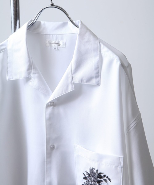 NILWAY（ニルウェイ）の「フラワー刺繍オーバーサイズオープンカラーシャツ（シャツ/ブラウス・メンズ・ブラック/ブルー/ホワイト/ライトグレー/ネイビー・MEDIUM/LARGE）」の10枚目の写真