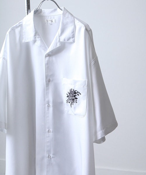 NILWAY（ニルウェイ）の「フラワー刺繍オーバーサイズオープンカラーシャツ（シャツ/ブラウス・メンズ・ブラック/ブルー/ホワイト/ライトグレー/ネイビー・MEDIUM/LARGE）」の16枚目の写真