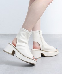 +7cm スクエア厚底ショートブーツサンダル
