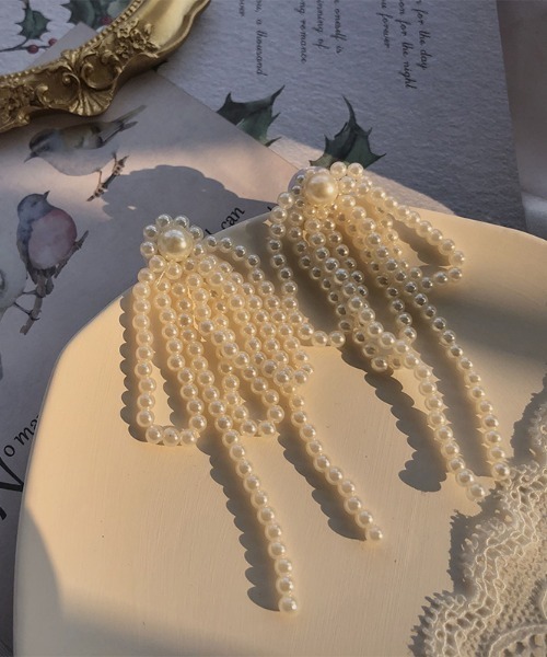 女性らしさをプラス♪】パールリボンピアス（両耳用）（ピアス（両耳用