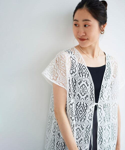 le.coeur blanc（ルクールブラン）の「ブロックレースロングジレ（ベスト・レディース・オフホワイト/ブラック・38）」の21枚目の写真