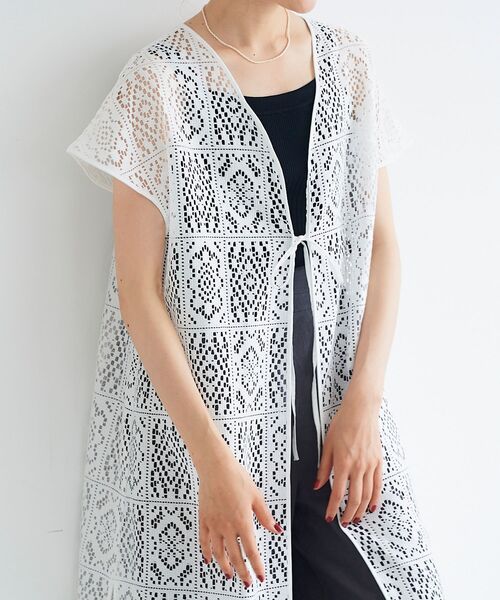 le.coeur blanc（ルクールブラン）の「ブロックレースロングジレ（ベスト・レディース・オフホワイト/ブラック・38）」の11枚目の写真