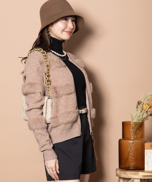 MHBG TOKYO（エムエイチビージートーキョー）の「ファージップニットカーデ（ニット/セーター・レディース・モカ/グレー/ベージュ/ブラック・FREE）」の4枚目の写真