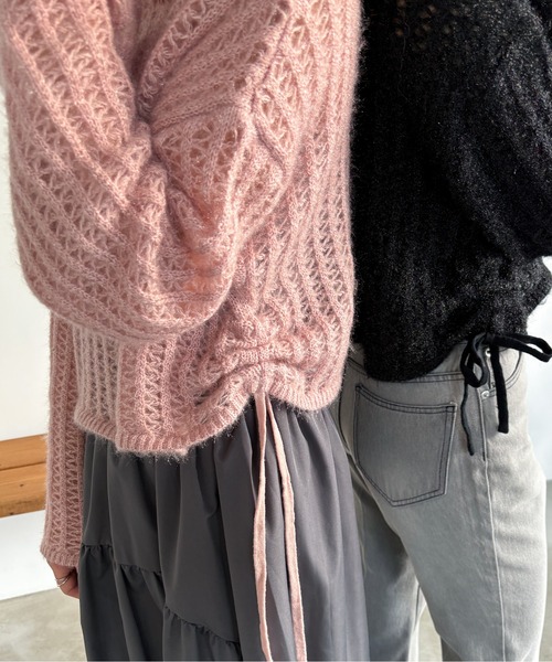 EPIMI E'PIMMY(エピミエピミー)の「【ハンドウォッシャブル】サイドドロストメッシュニット(ニット/セーター・レディース・オフホワイト/グレー/ピンクベージュ/ブラック・MEDIUM)」の4枚目の写真