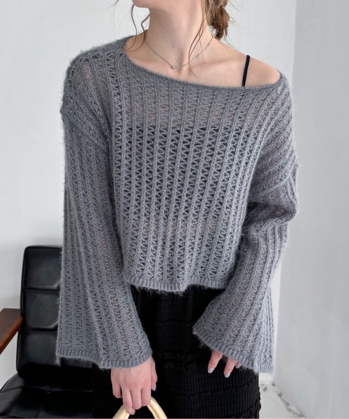 EPIMI E'PIMMY(エピミエピミー)の「【ハンドウォッシャブル】サイドドロストメッシュニット(ニット/セーター・レディース・オフホワイト/グレー/ピンクベージュ/ブラック・MEDIUM)」の3枚目の写真