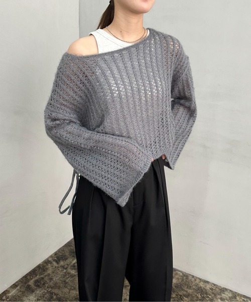 EPIMI E'PIMMY(エピミエピミー)の「【ハンドウォッシャブル】サイドドロストメッシュニット(ニット/セーター・レディース・オフホワイト/グレー/ピンクベージュ/ブラック・MEDIUM)」の6枚目の写真