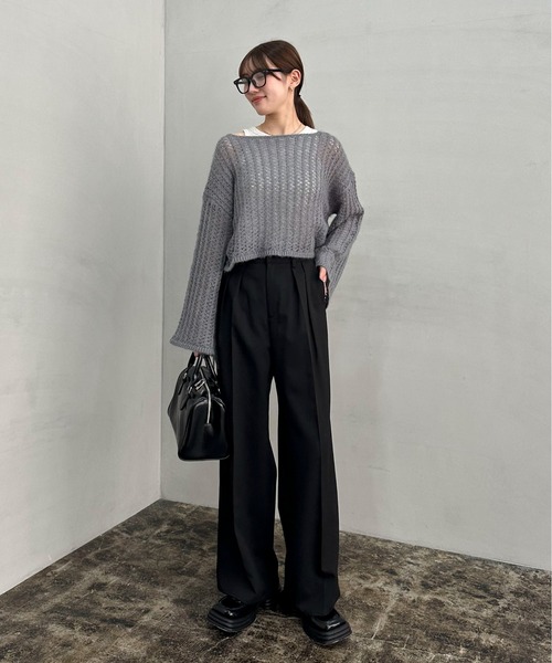 EPIMI E'PIMMY(エピミエピミー)の「【ハンドウォッシャブル】サイドドロストメッシュニット(ニット/セーター・レディース・オフホワイト/グレー/ピンクベージュ/ブラック・MEDIUM)」の7枚目の写真