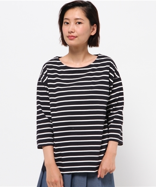 OUTLET(アウトレット)の「【Chez toi】コットンボーダークロスコンビ(Tシャツ/カットソー・レディース・オフホワイト/コバルトブルー/ネイビー・FREE)」の3枚目の写真