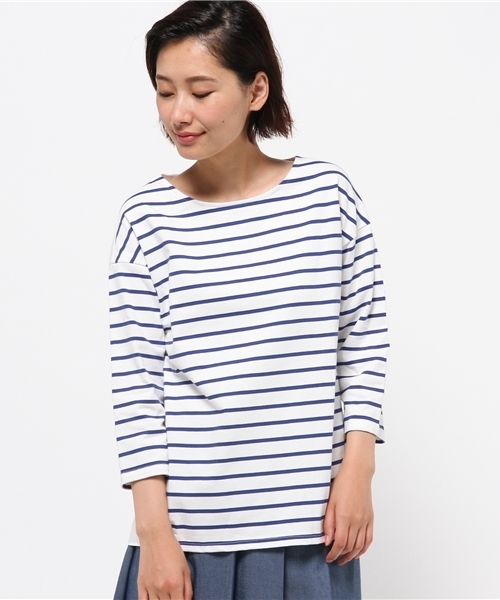 OUTLET(アウトレット)の「【Chez toi】コットンボーダークロスコンビ(Tシャツ/カットソー・レディース・オフホワイト/コバルトブルー/ネイビー・FREE)」の1枚目の写真